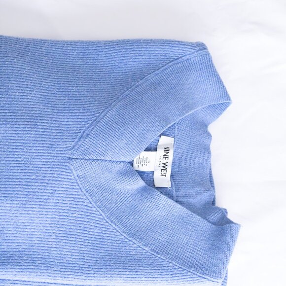 Nine West Ribbed Knit V-Neck Sweater - Blue - Picture 12 of 12